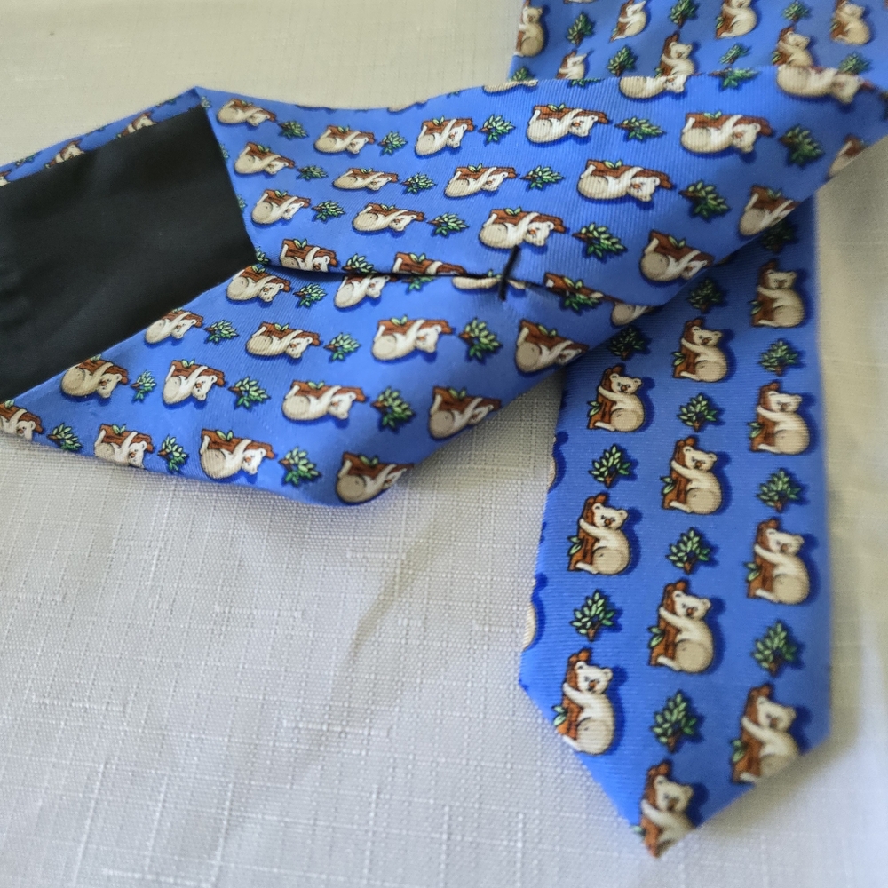 Rooster Brand VINTAGE 100% Silk Clip On Tie Novelty Koala Print Men's Necktie - Picture 8 of 10